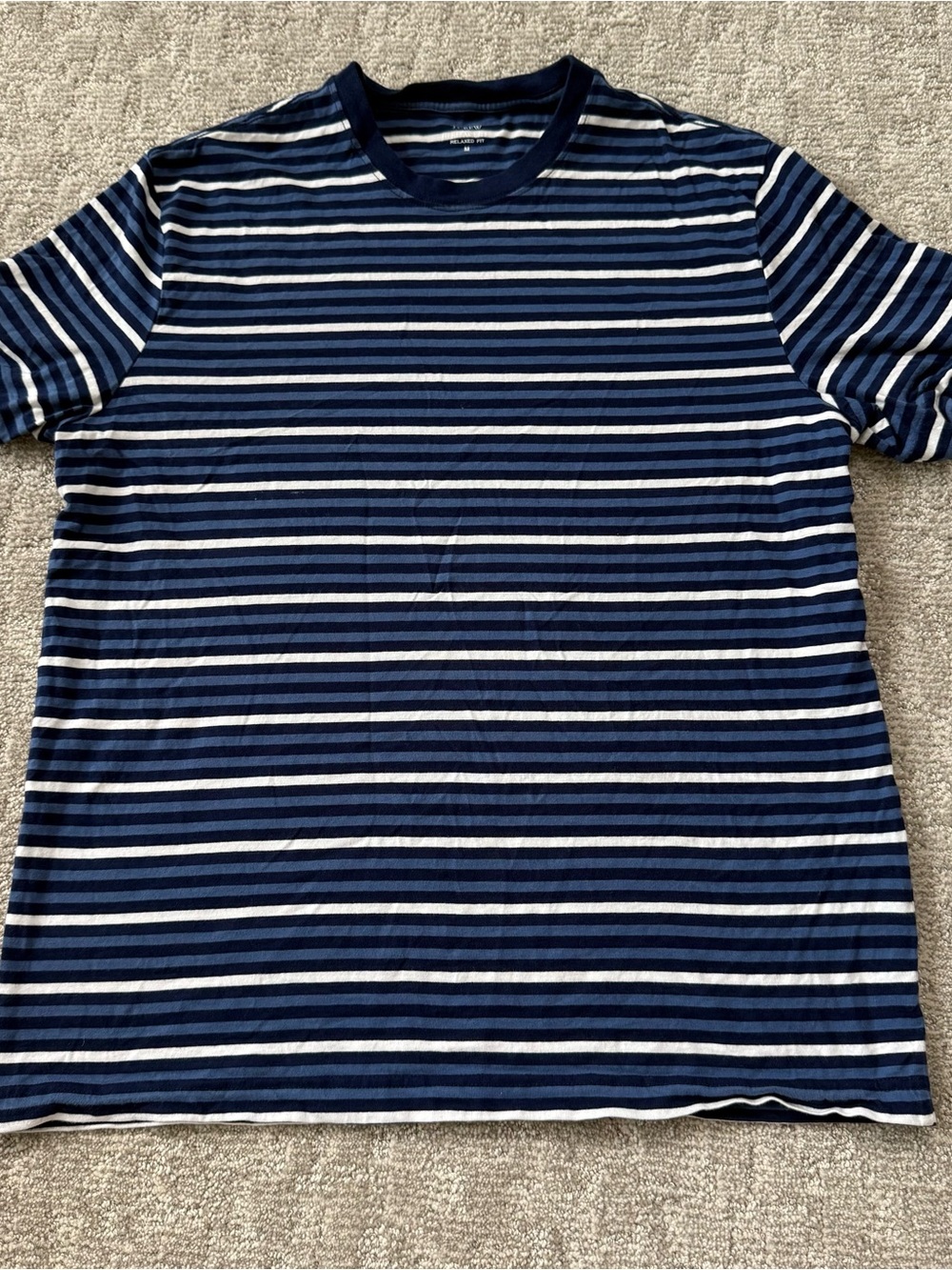 Men's J.Crew Navy and White Stripe Relaxed Fit Crewneck T-Shirt